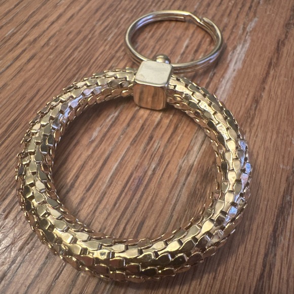 Mesh Ring Keychain Unisex OS Gold Excellent Textured Woven Key Ring - Picture 2 of 5